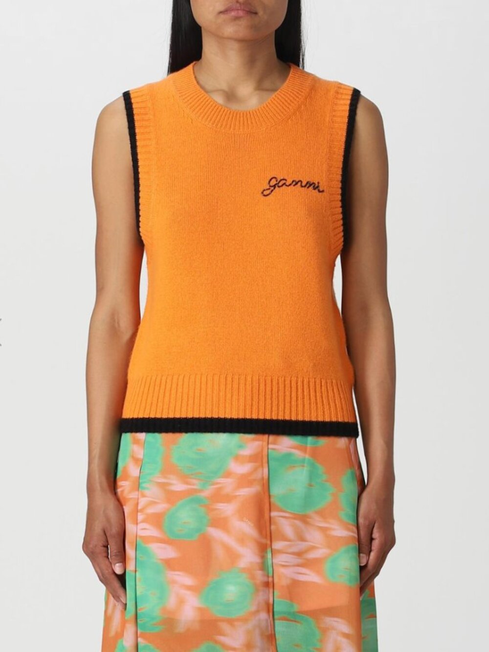 Ganni vest in merino wool and cashmere Orange/black Size Small